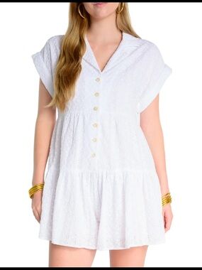Uncle Frank White Eyelet Tiered Button-Front Romper - Size M